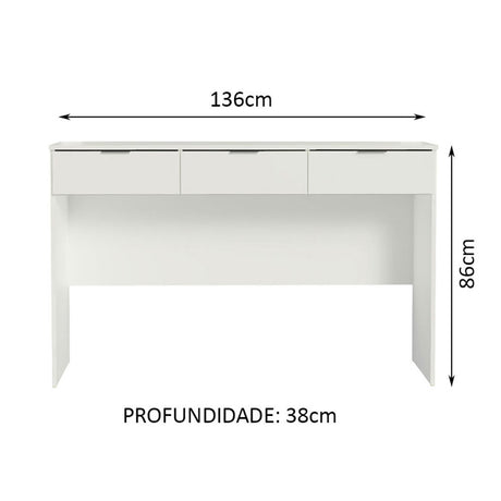 Tocador Carly Blanco 136x86cm de Tres Puestos con Tres Cajones sin Espejo y sin Sillas - TOCADORES | Bylmo