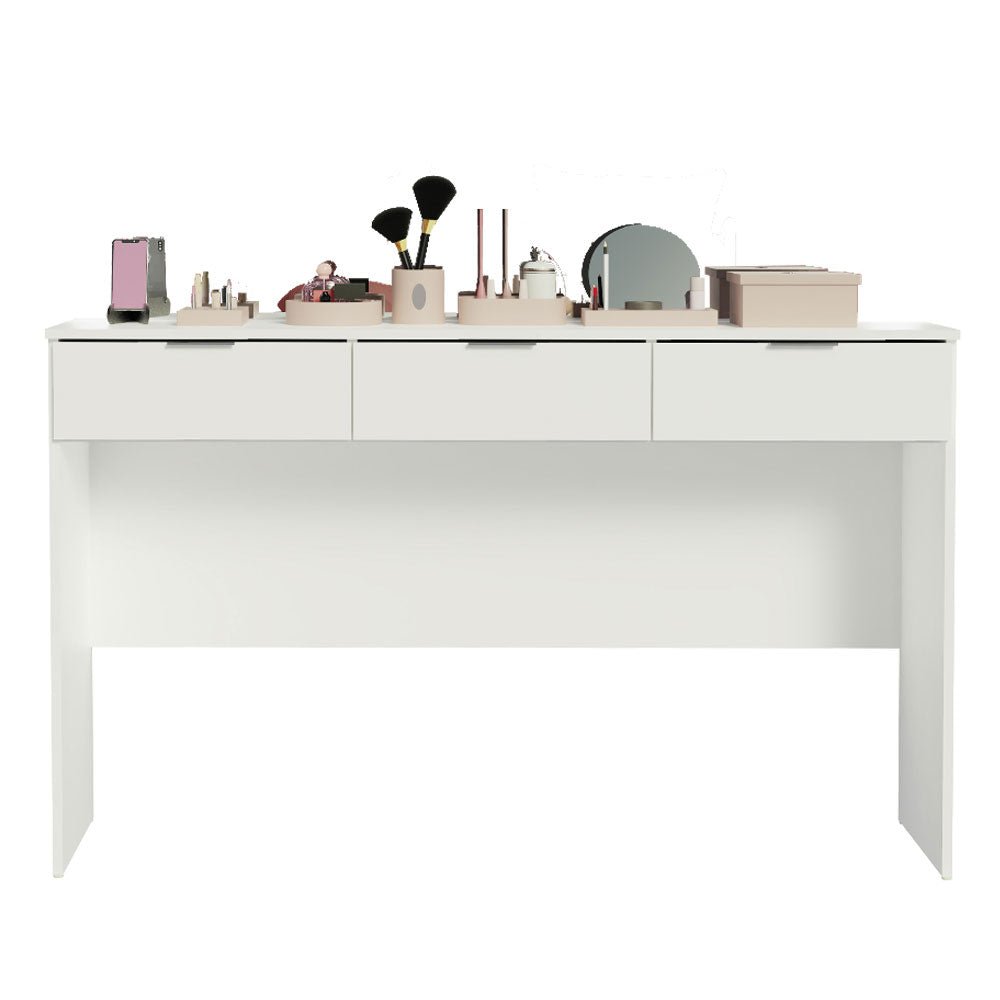 Tocador Carly Blanco 136x86cm de Tres Puestos con Tres Cajones sin Espejo y sin Sillas - TOCADORES | Bylmo