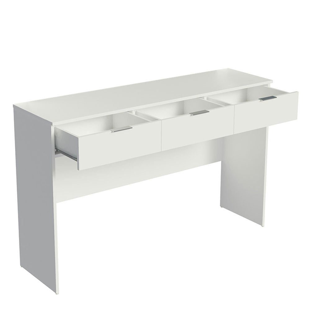 Tocador Carly Blanco 136x86cm de Tres Puestos con Tres Cajones sin Espejo y sin Sillas - TOCADORES | Bylmo