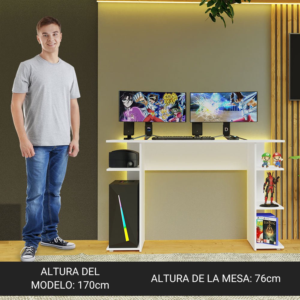 Escritorio Gamer Blanco 120x76cm con Organizador de Libros - ESCRITORIOS | Bylmo