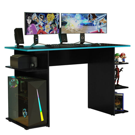 Escritorio Gamer Negro y Azul 120x76cm con Organizador de Libros - ESCRITORIOS | Bylmo