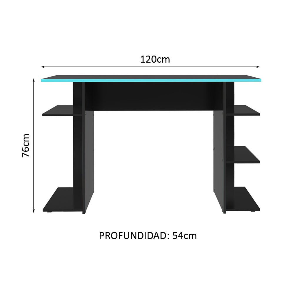 Escritorio Gamer Negro y Azul 120x76cm con Organizador de Libros - ESCRITORIOS | Bylmo