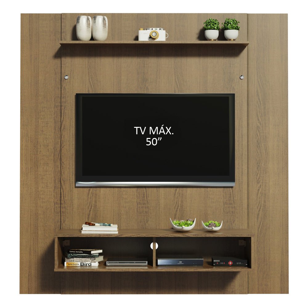 Panel de TV Arizona Marron 130x136cm para TV Hasta 50" Pulgadas con Ranuras para Cables y con Dos Compartimientos - MUEBLES DE TV | Bylmo