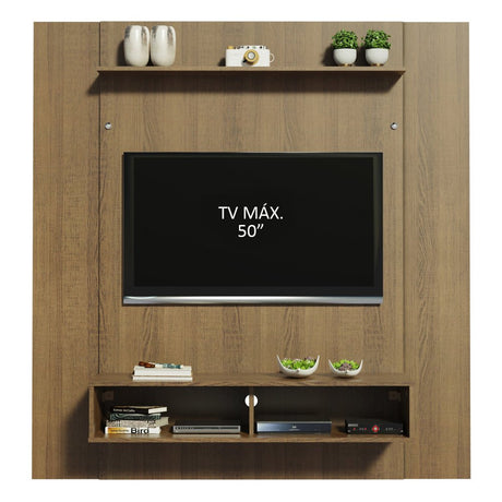 Panel de TV Arizona Marron 130x136cm para TV Hasta 50" Pulgadas con Ranuras para Cables y con Dos Compartimientos - MUEBLES DE TV | Bylmo