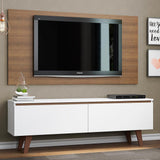 Combo Mueble y Panel de TV Le Mans Blanco y Marron 136x72cm para TV Hasta 55" Pulgadas con Ranuras para Cables y con Dos Compartimientos - MUEBLES DE TV | Bylmo