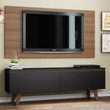 Combo Mueble y Panel de TV Le Mans Negro y Marron 136x72cm para TV Hasta 55" Pulgadas con Ranuras para Cables y con Dos Compartimientos - MUEBLES DE TV | Bylmo
