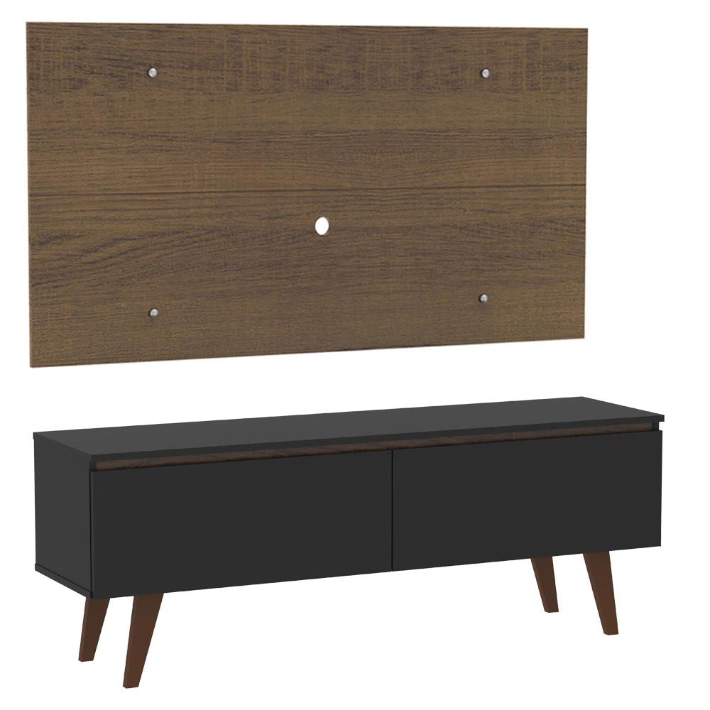 Combo Mueble y Panel de TV Le Mans Negro y Marron 136x72cm para TV Hasta 55" Pulgadas con Ranuras para Cables y con Dos Compartimientos - MUEBLES DE TV | Bylmo