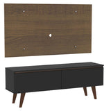 Combo Mueble y Panel de TV Le Mans Negro y Marron 136x72cm para TV Hasta 55" Pulgadas con Ranuras para Cables y con Dos Compartimientos - MUEBLES DE TV | Bylmo