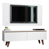 Combo Mueble y Panel de TV Le Mans Blanco 136x72cm para TV Hasta 55" Pulgadas con Ranuras para Cables y con Dos Compartimientos - MUEBLES DE TV | Bylmo
