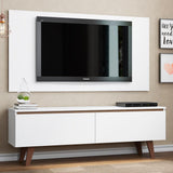 Combo Mueble y Panel de TV Le Mans Blanco 136x72cm para TV Hasta 55" Pulgadas con Ranuras para Cables y con Dos Compartimientos - MUEBLES DE TV | Bylmo