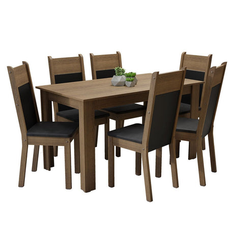 Combo Comedor y Sillas Medelin Marron y Negro 136x76cm Rectangular de Seis Puestos con Seis Sillas - COMEDORES | Bylmo