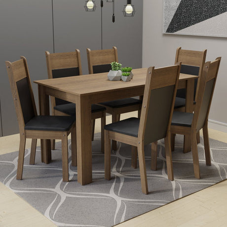 Combo Comedor y Sillas Medelin Marron y Negro 136x76cm Rectangular de Seis Puestos con Seis Sillas - COMEDORES | Bylmo