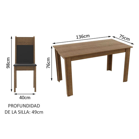 Combo Comedor y Sillas Medelin Marron y Negro 136x76cm Rectangular de Seis Puestos con Seis Sillas - COMEDORES | Bylmo