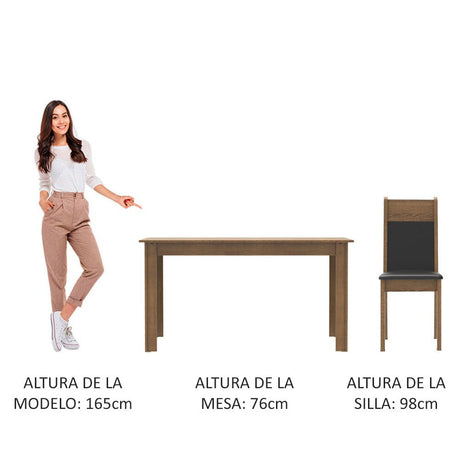 Combo Comedor y Sillas Medelin Marron y Negro 136x76cm Rectangular de Seis Puestos con Seis Sillas - COMEDORES | Bylmo