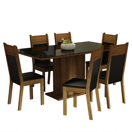 Combo Comedor y Sillas Francine Negro y Marron 160x80cm Rectangular de Seis Puestos con Seis Sillas - COMEDORES | Bylmo