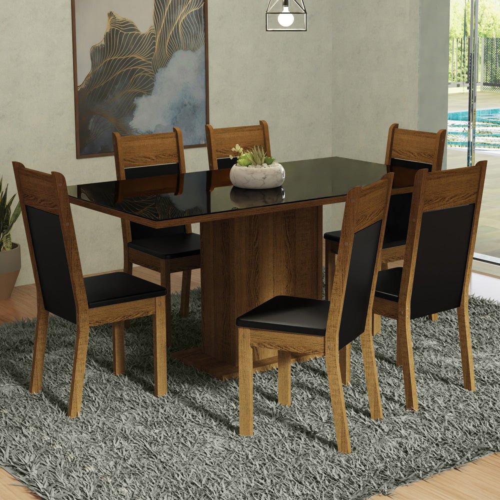 Combo Comedor y Sillas Francine Negro y Marron 160x80cm Rectangular de Seis Puestos con Seis Sillas - COMEDORES | Bylmo
