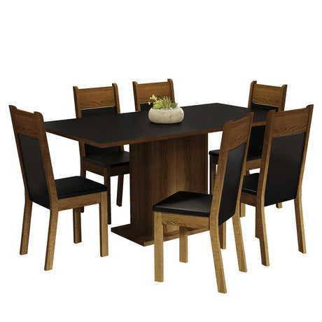 Combo Comedor y Sillas Augusta Negro y Marron 160x79cm Rectangular de Seis Puestos con Seis Sillas - COMEDORES | Bylmo