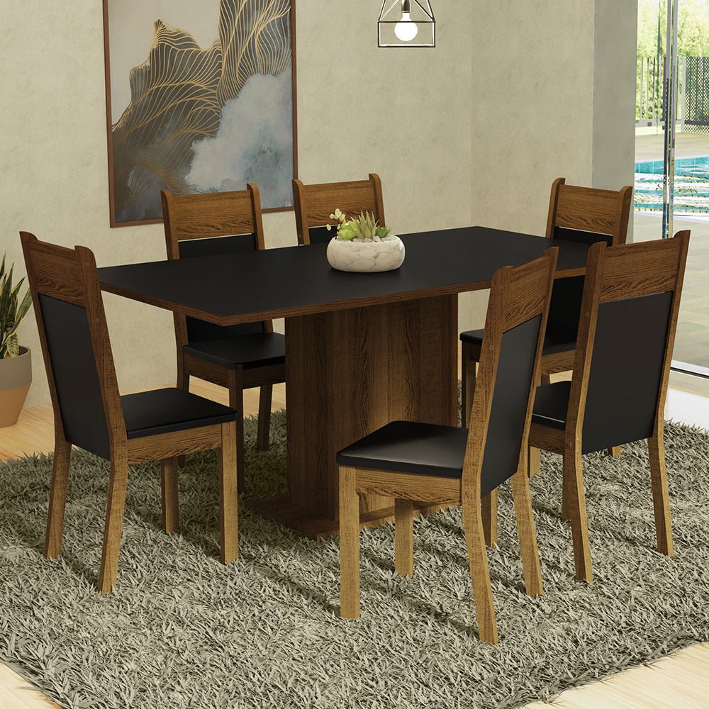 Combo Comedor y Sillas Augusta Negro y Marron 160x79cm Rectangular de Seis Puestos con Seis Sillas - COMEDORES | Bylmo