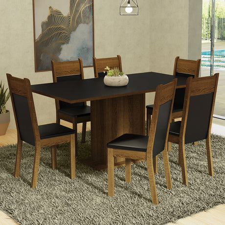 Combo Comedor y Sillas Augusta Negro y Marron 160x79cm Rectangular de Seis Puestos con Seis Sillas - COMEDORES | Bylmo
