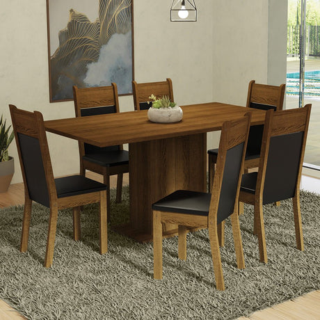 Combo Comedor y Sillas Augusta Marron y Negro 160x79cm Rectangular de Seis Puestos con Seis Sillas - COMEDORES | Bylmo