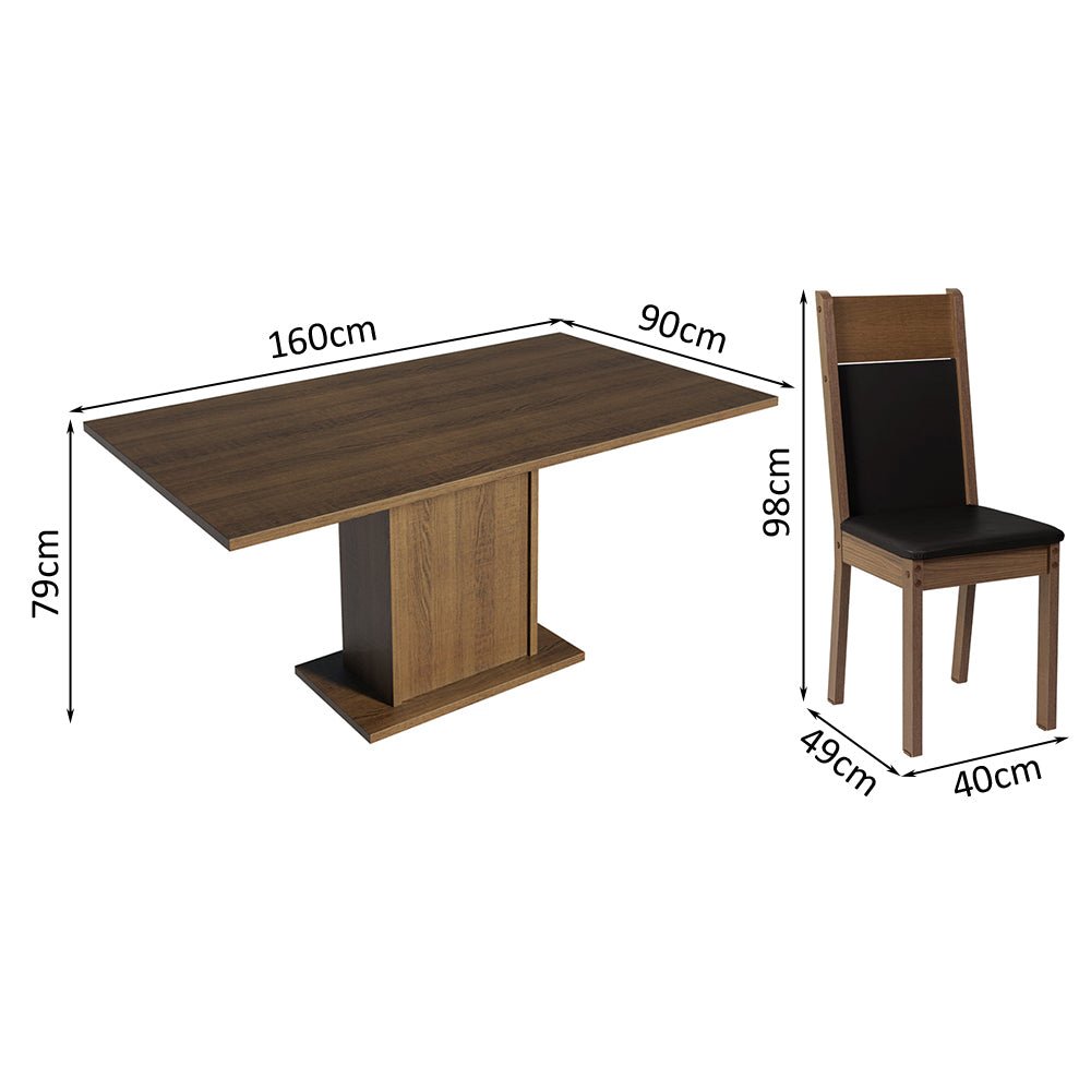 Combo Comedor y Sillas Augusta Marron y Negro 160x79cm Rectangular de Seis Puestos con Seis Sillas - COMEDORES | Bylmo