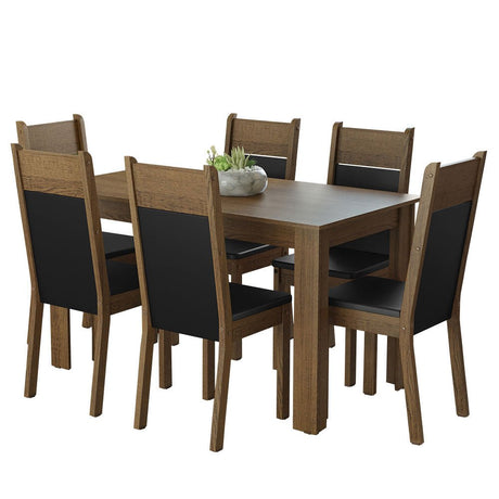 Combo Comedor y Sillas Bahamas Marron y Negro 136x76cm Rectangular de Seis Puestos con Seis Sillas - COMEDORES | Bylmo