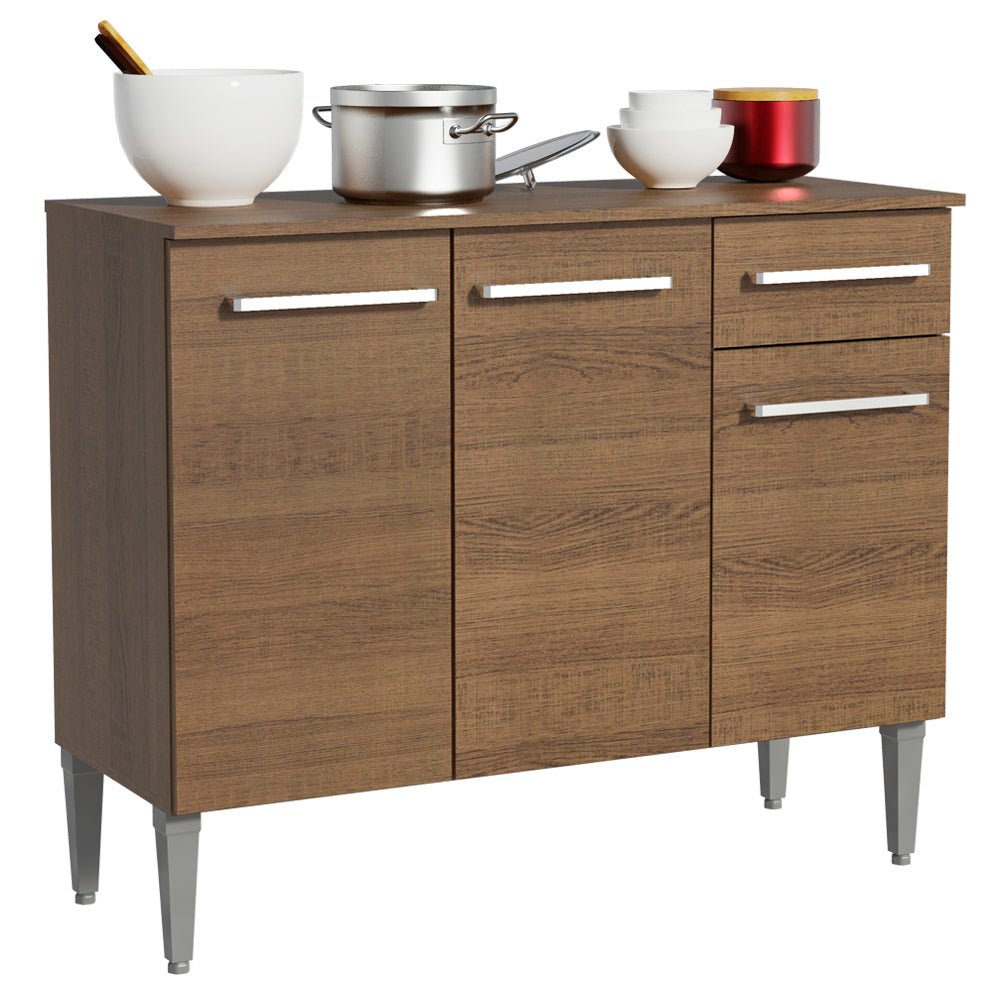 Mueble Inferior de Cocina Emily Marron 105x88cm con Mesón de Acero Inoxidable y sin Estufa - MUEBLES INFERIORES DE COCINA | Bylmo