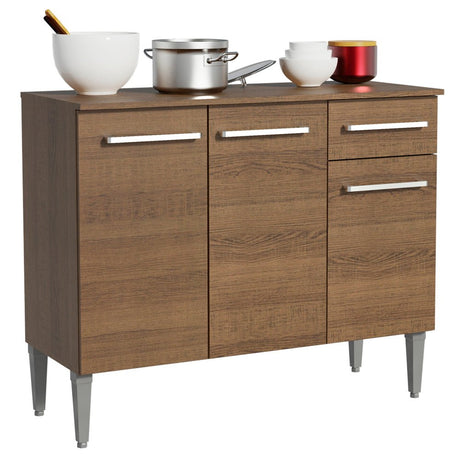 Mueble Inferior de Cocina Emily Marron 105x88cm con Mesón de Acero Inoxidable y sin Estufa - MUEBLES INFERIORES DE COCINA | Bylmo