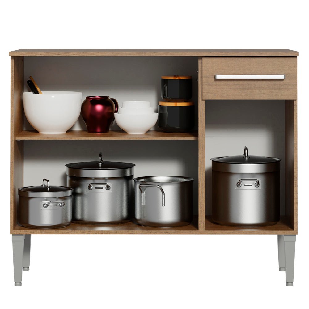 Mueble Inferior de Cocina Emily Marron 105x88cm con Mesón de Acero Inoxidable y sin Estufa - MUEBLES INFERIORES DE COCINA | Bylmo