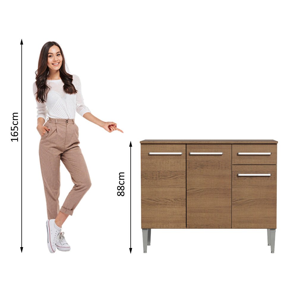 Mueble Inferior de Cocina Emily Marron 105x88cm con Mesón de Acero Inoxidable y sin Estufa - MUEBLES INFERIORES DE COCINA | Bylmo