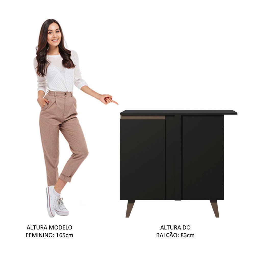 Mueble Inferior de Cocina Esquinero Reims Negro 90x83cm con Mesón de Madera Aglomerada Mdp y sin Estufa - MUEBLES INFERIORES DE COCINA | Bylmo