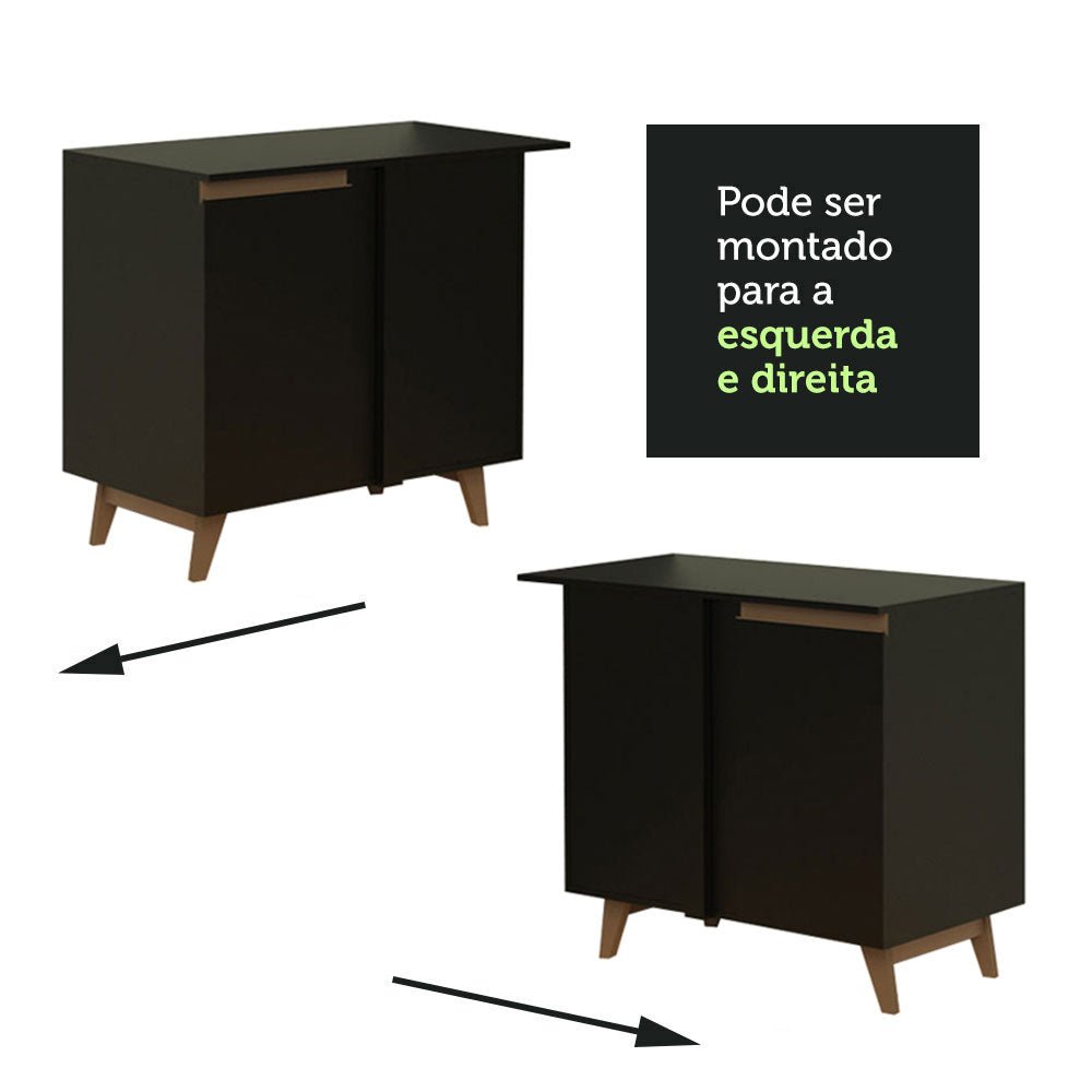 Mueble Inferior de Cocina Esquinero Reims Negro 90x83cm con Mesón de Madera Aglomerada Mdp y sin Estufa - MUEBLES INFERIORES DE COCINA | Bylmo