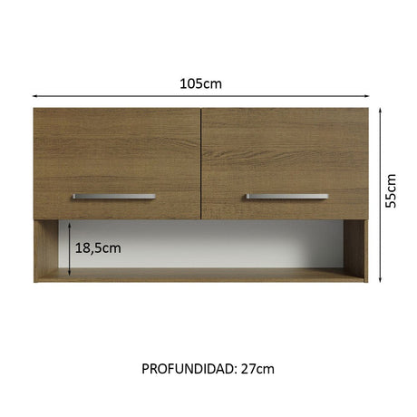 Mueble Superior de Cocina Emily Marron 105x55cm con Dos Entrepaños y con Dos Puertas - MUEBLES SUPERIORES DE COCINA | Bylmo
