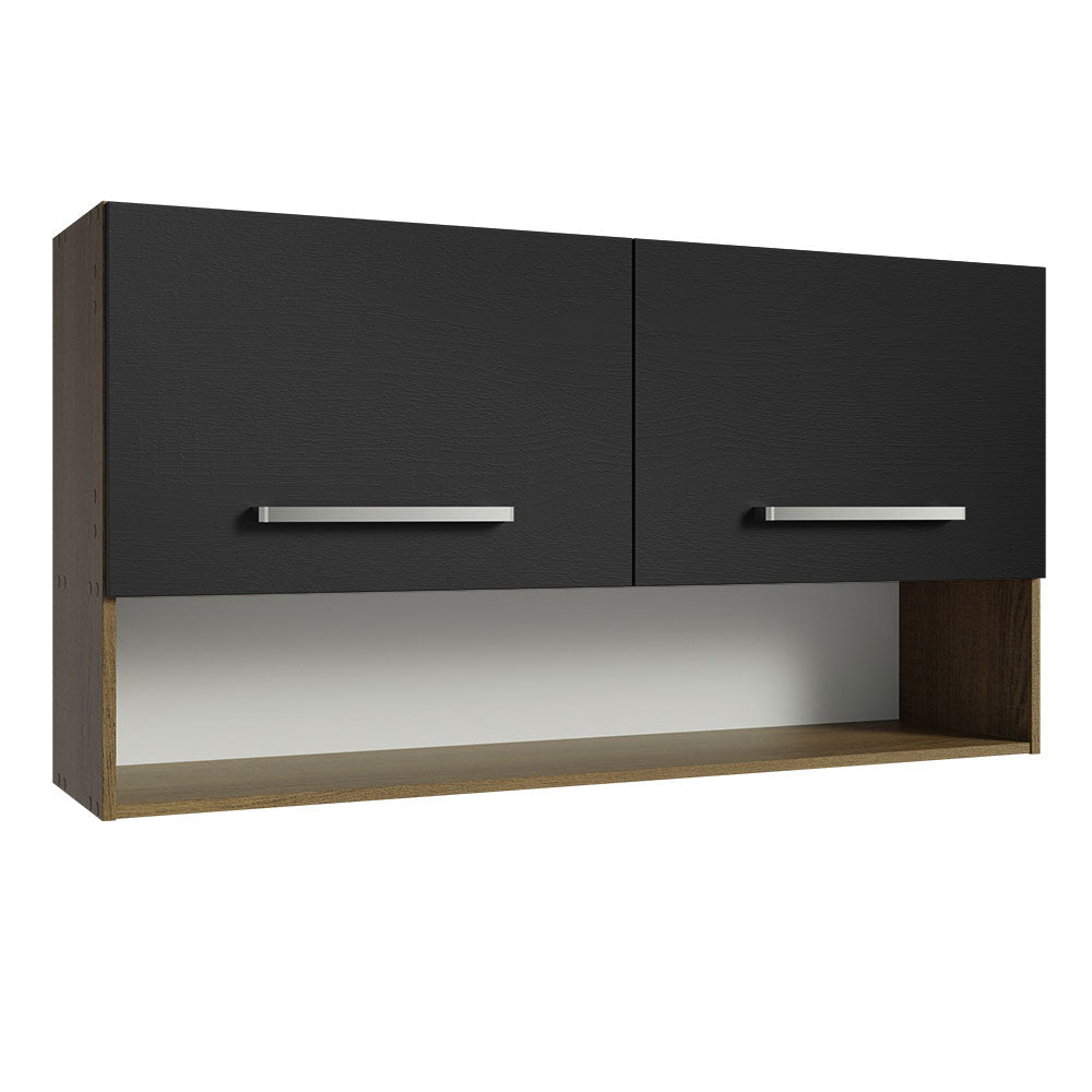 Mueble Superior de Cocina Emily Marron y Negro 105x55cm con Dos Entrepaños y con Dos Puertas - MUEBLES SUPERIORES DE COCINA | Bylmo