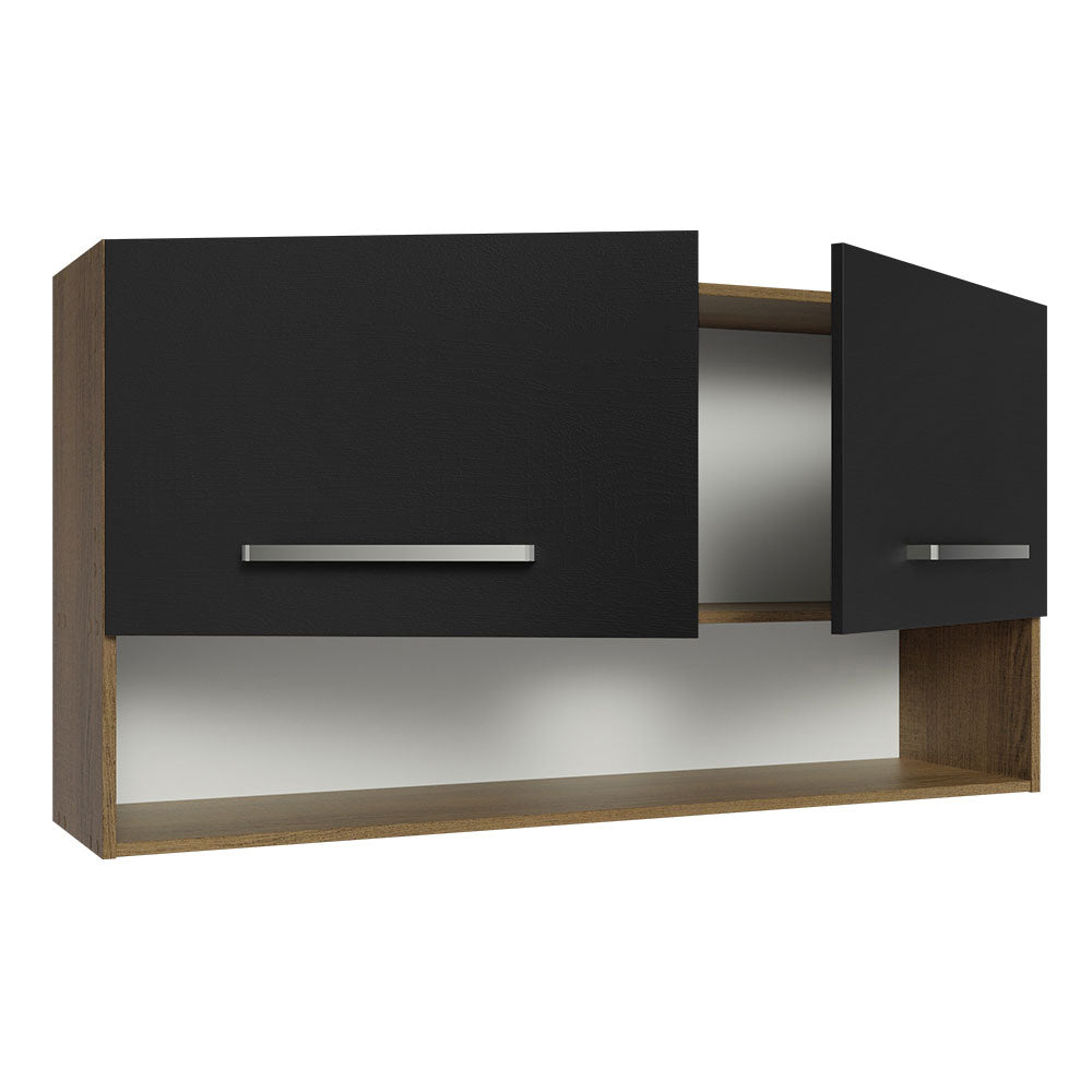 Mueble Superior de Cocina Emily Marron y Negro 105x55cm con Dos Entrepaños y con Dos Puertas - MUEBLES SUPERIORES DE COCINA | Bylmo
