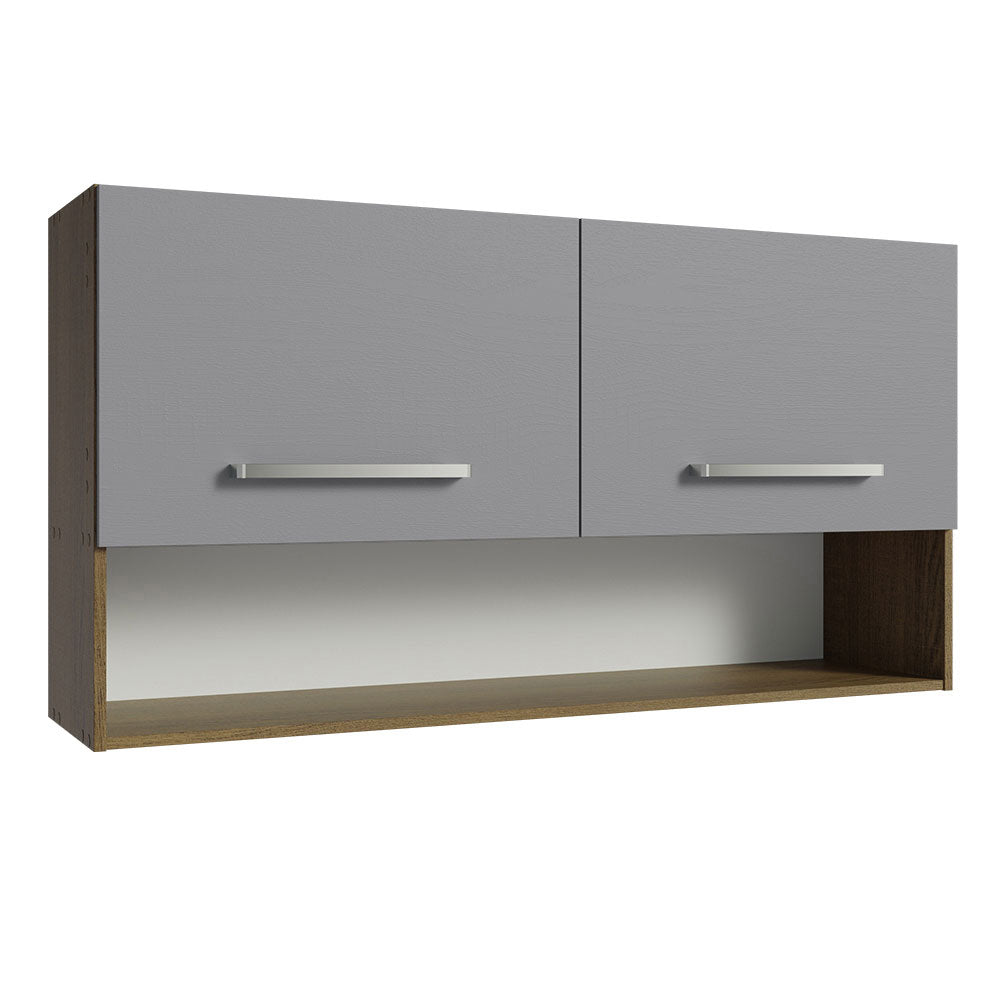 Mueble Superior de Cocina Emily Marron y Gris 105x55cm con Dos Entrepaños y con Dos Puertas - MUEBLES SUPERIORES DE COCINA | Bylmo