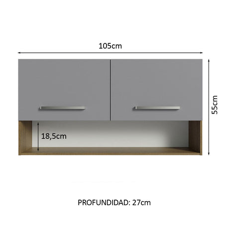 Mueble Superior de Cocina Emily Marron y Gris 105x55cm con Dos Entrepaños y con Dos Puertas - MUEBLES SUPERIORES DE COCINA | Bylmo