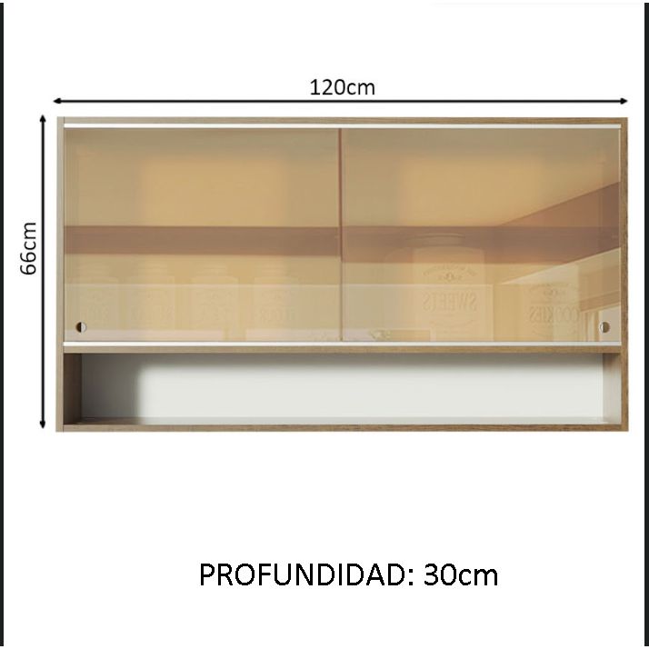 Mueble Superior de Cocina Glamy Marron 120x66cm con Cuatro Entrepaños y con Dos Puertas - MUEBLES SUPERIORES DE COCINA | Bylmo