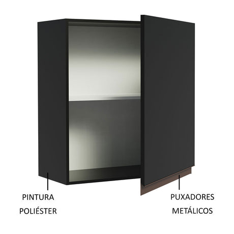 Mueble Superior de Cocina Reims Negro 60x66cm con Dos Entrepaños y con Una Puerta - MUEBLES SUPERIORES DE COCINA | Bylmo