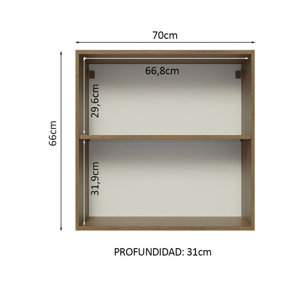 Mueble Superior de Cocina Glamy Marron y Blanco 70x66cm con Dos Entrepaños y con Dos Puertas - MUEBLES SUPERIORES DE COCINA | Bylmo