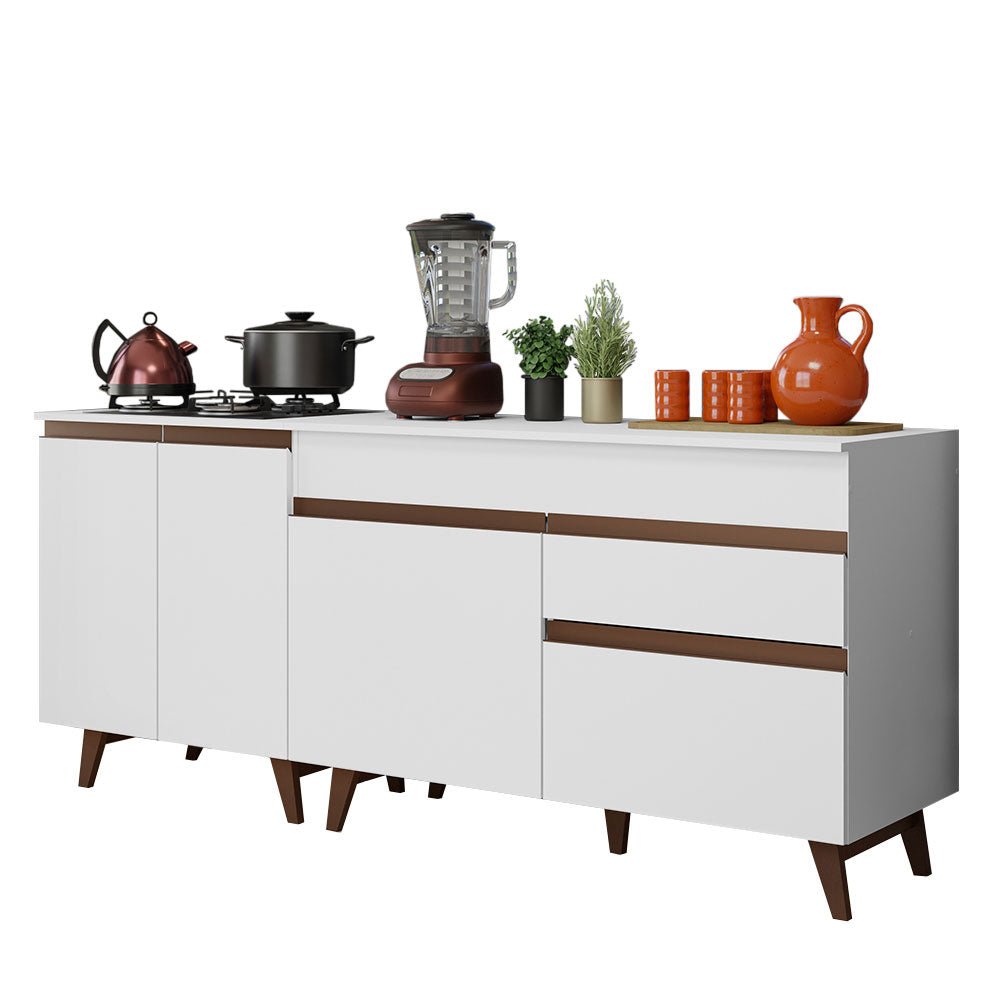 Set X 2 Muebles Inferiores de Cocina Reims Blanco 190x83cm con Mesón de Madera Aglomerada MPD y sin Estufa - MUEBLES INFERIORES DE COCINA | Bylmo