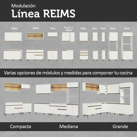 Set X 2 Muebles Inferiores de Cocina Reims Blanco 190x83cm con Mesón de Madera Aglomerada MPD y sin Estufa - MUEBLES INFERIORES DE COCINA | Bylmo