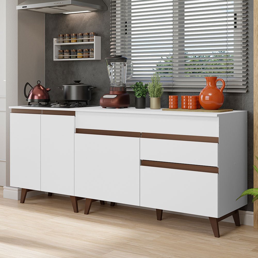 Set X 2 Muebles Inferiores de Cocina Reims Blanco 190x83cm con Mesón de Madera Aglomerada MPD y sin Estufa - MUEBLES INFERIORES DE COCINA | Bylmo