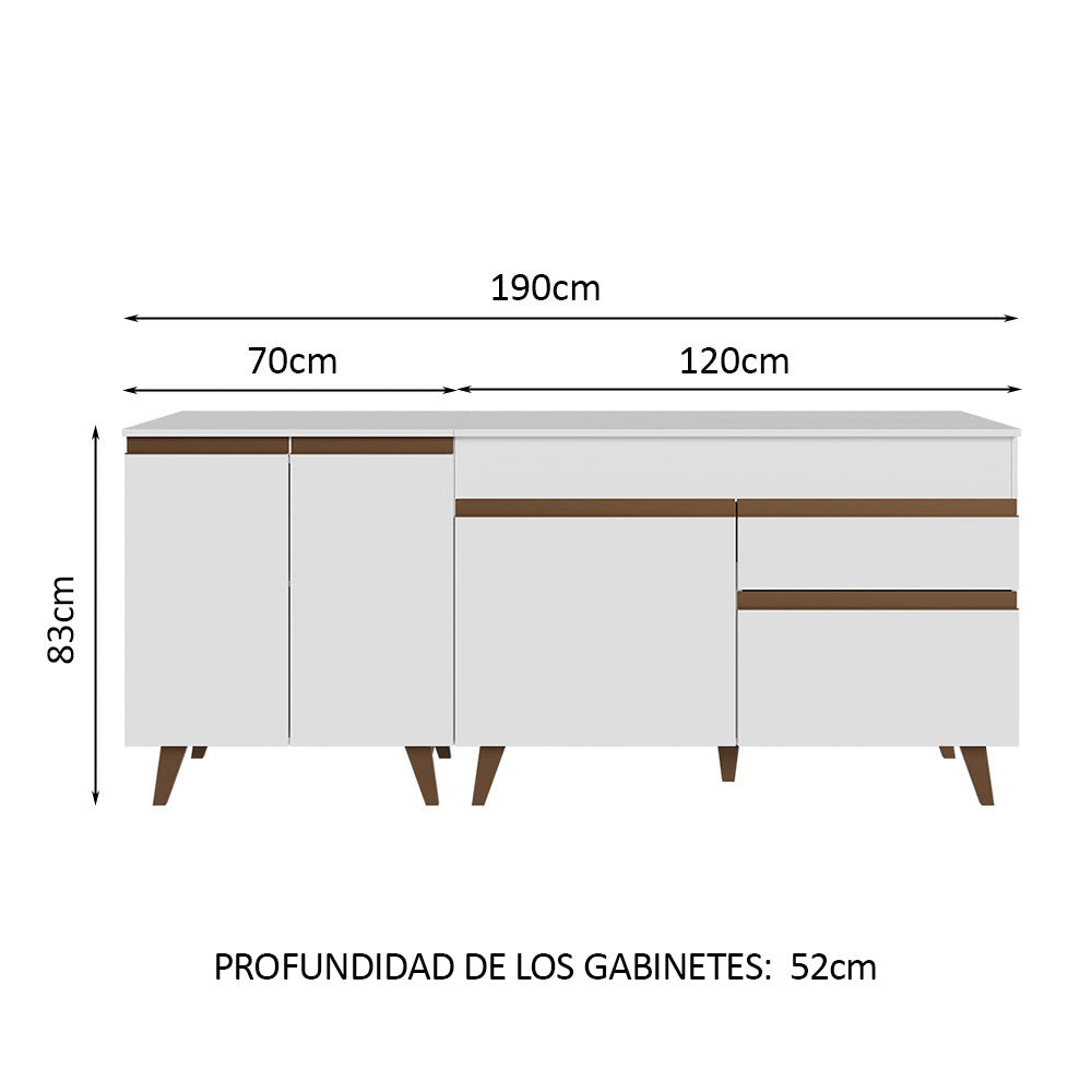 Set X 2 Muebles Inferiores de Cocina Reims Blanco 190x83cm con Mesón de Madera Aglomerada MPD y sin Estufa - MUEBLES INFERIORES DE COCINA | Bylmo