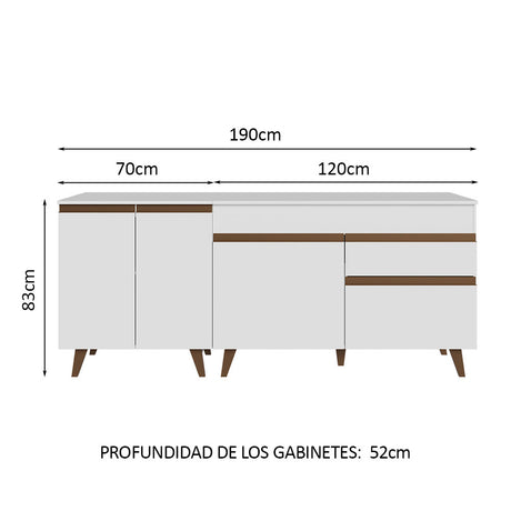 Set X 2 Muebles Inferiores de Cocina Reims Blanco 190x83cm con Mesón de Madera Aglomerada MPD y sin Estufa - MUEBLES INFERIORES DE COCINA | Bylmo