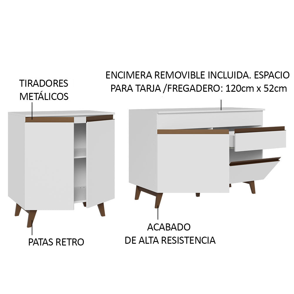 Set X 2 Muebles Inferiores de Cocina Reims Blanco 190x83cm con Mesón de Madera Aglomerada MPD y sin Estufa - MUEBLES INFERIORES DE COCINA | Bylmo