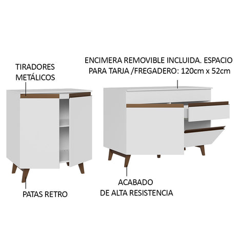 Set X 2 Muebles Inferiores de Cocina Reims Blanco 190x83cm con Mesón de Madera Aglomerada MPD y sin Estufa - MUEBLES INFERIORES DE COCINA | Bylmo