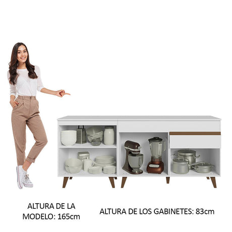 Set X 2 Muebles Inferiores de Cocina Reims Blanco 190x83cm con Mesón de Madera Aglomerada MPD y sin Estufa - MUEBLES INFERIORES DE COCINA | Bylmo
