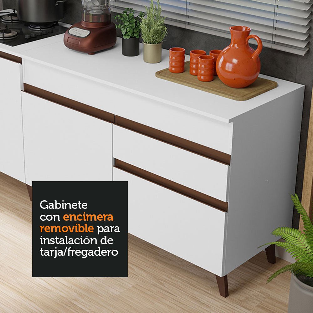 Set X 2 Muebles Inferiores de Cocina Reims Blanco 190x83cm con Mesón de Madera Aglomerada MPD y sin Estufa - MUEBLES INFERIORES DE COCINA | Bylmo