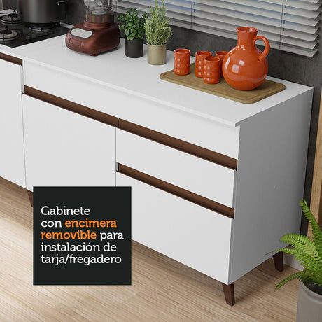 Set X 2 Muebles Inferiores de Cocina Reims Blanco 190x83cm con Mesón de Madera Aglomerada MPD y sin Estufa - MUEBLES INFERIORES DE COCINA | Bylmo